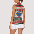 Aussie Kingfisher Bird Christmas Women Sleeveless Polo Shirt Festive Knitted Pattern Inspired