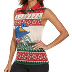 Aussie Kingfisher Bird Christmas Women Sleeveless Polo Shirt Festive Knitted Pattern Inspired