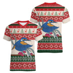 Aussie Kingfisher Bird Christmas Women V-Neck T-Shirt Festive Knitted Pattern Inspired