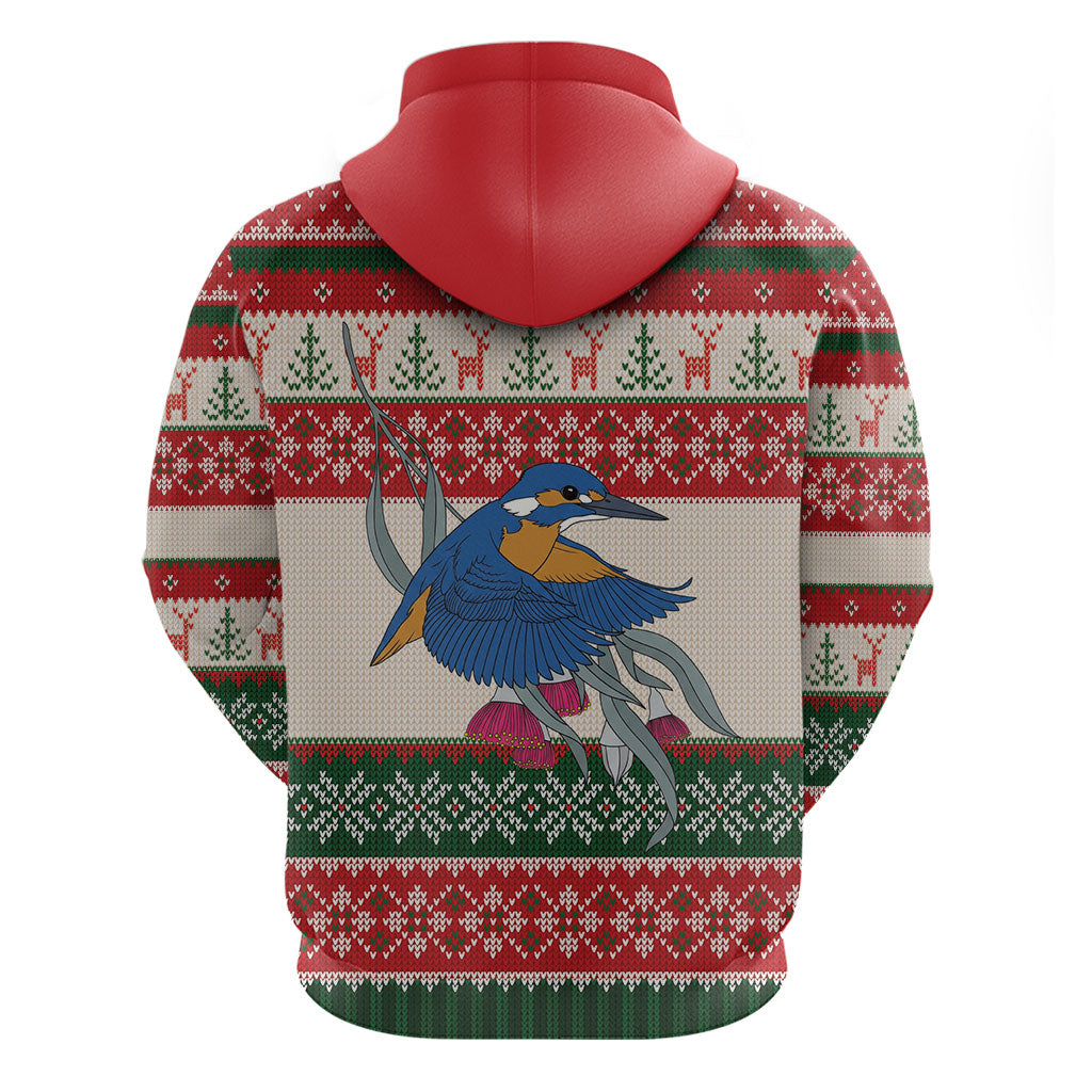 Aussie Kingfisher Bird Christmas Zip Hoodie Festive Knitted Pattern Inspired