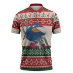 Aussie Kingfisher Bird Christmas Zipper Polo Shirt Festive Knitted Pattern Inspired