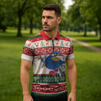 Aussie Kingfisher Bird Christmas Zipper Polo Shirt Festive Knitted Pattern Inspired
