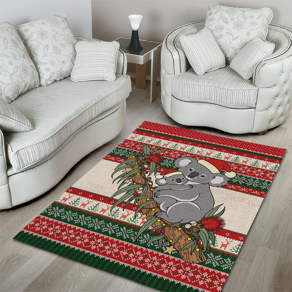 Aussie Koala Mama Christmas Area Rug Festive Knitted Pattern Inspired