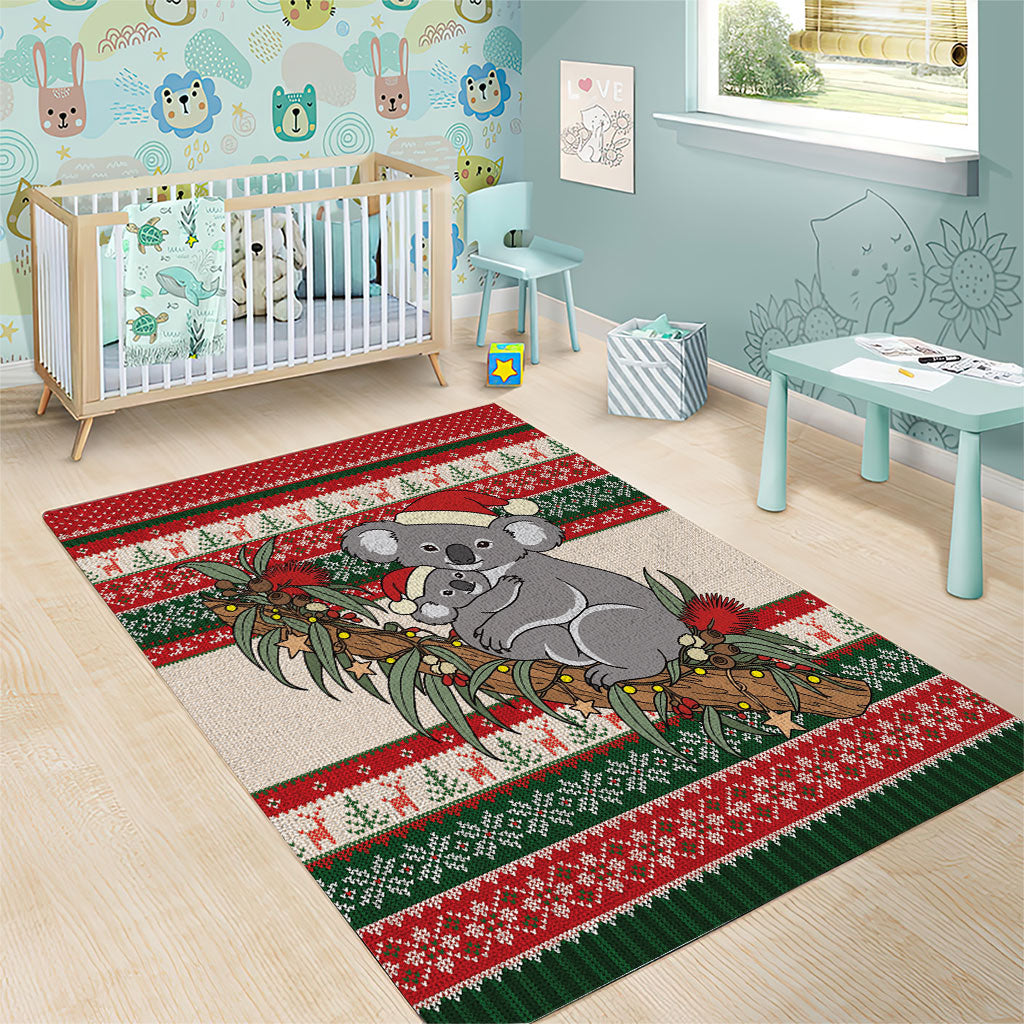 Aussie Koala Mama Christmas Area Rug Festive Knitted Pattern Inspired