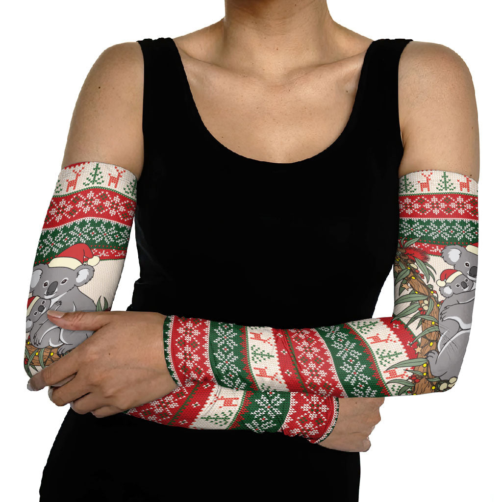 Aussie Koala Mama Christmas Arm Sleeves Festive Knitted Pattern Inspired