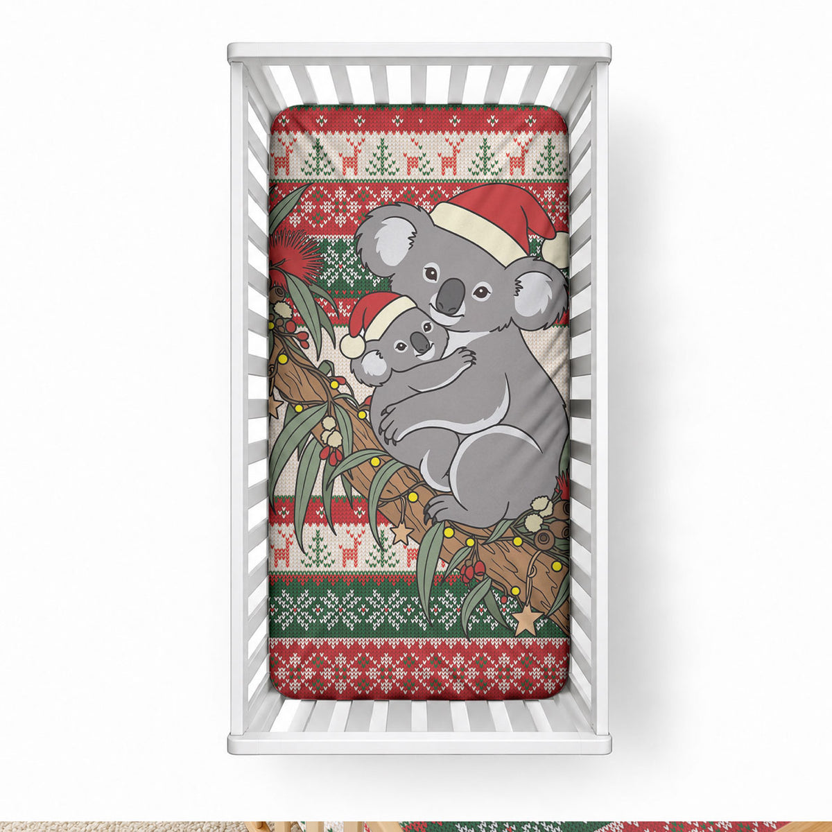 Aussie Koala Mama Christmas Baby Bed Cover Festive Knitted Pattern Inspired
