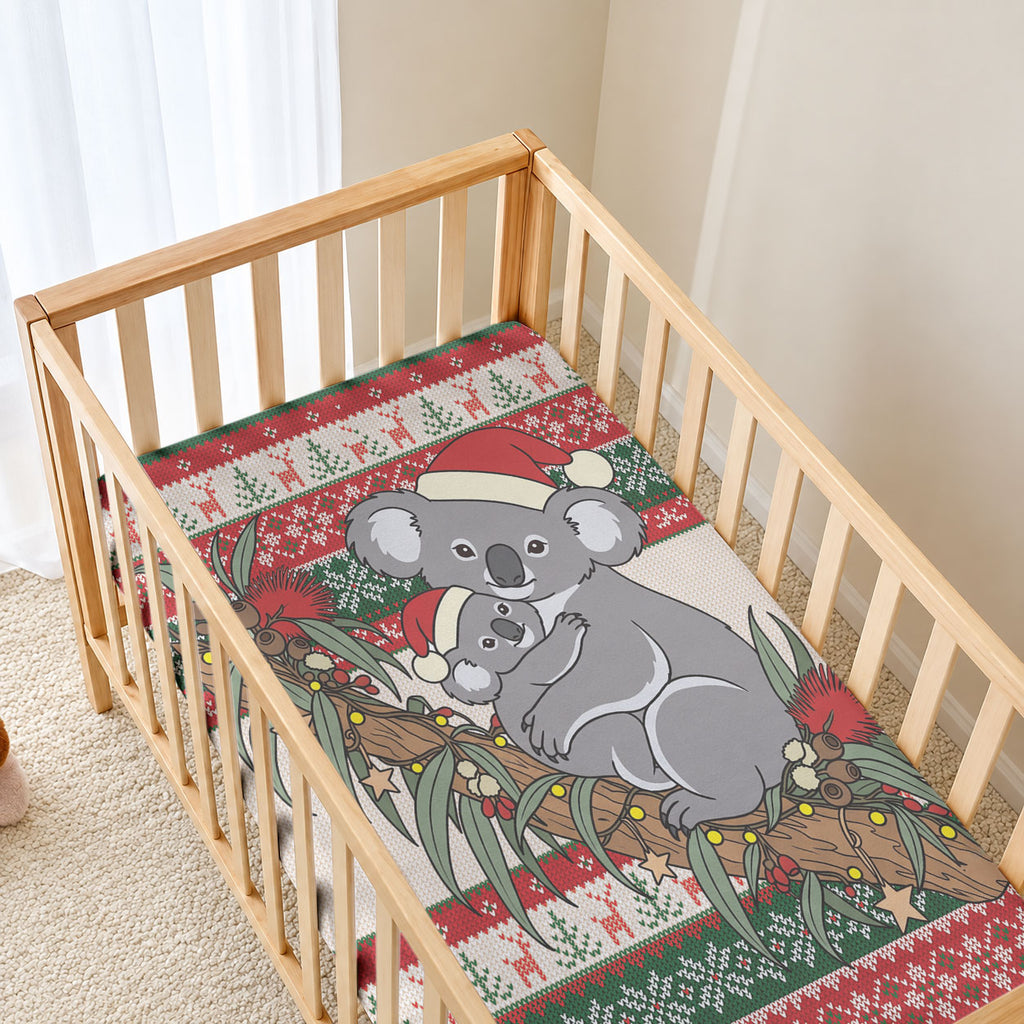 Aussie Koala Mama Christmas Baby Bed Cover Festive Knitted Pattern Inspired