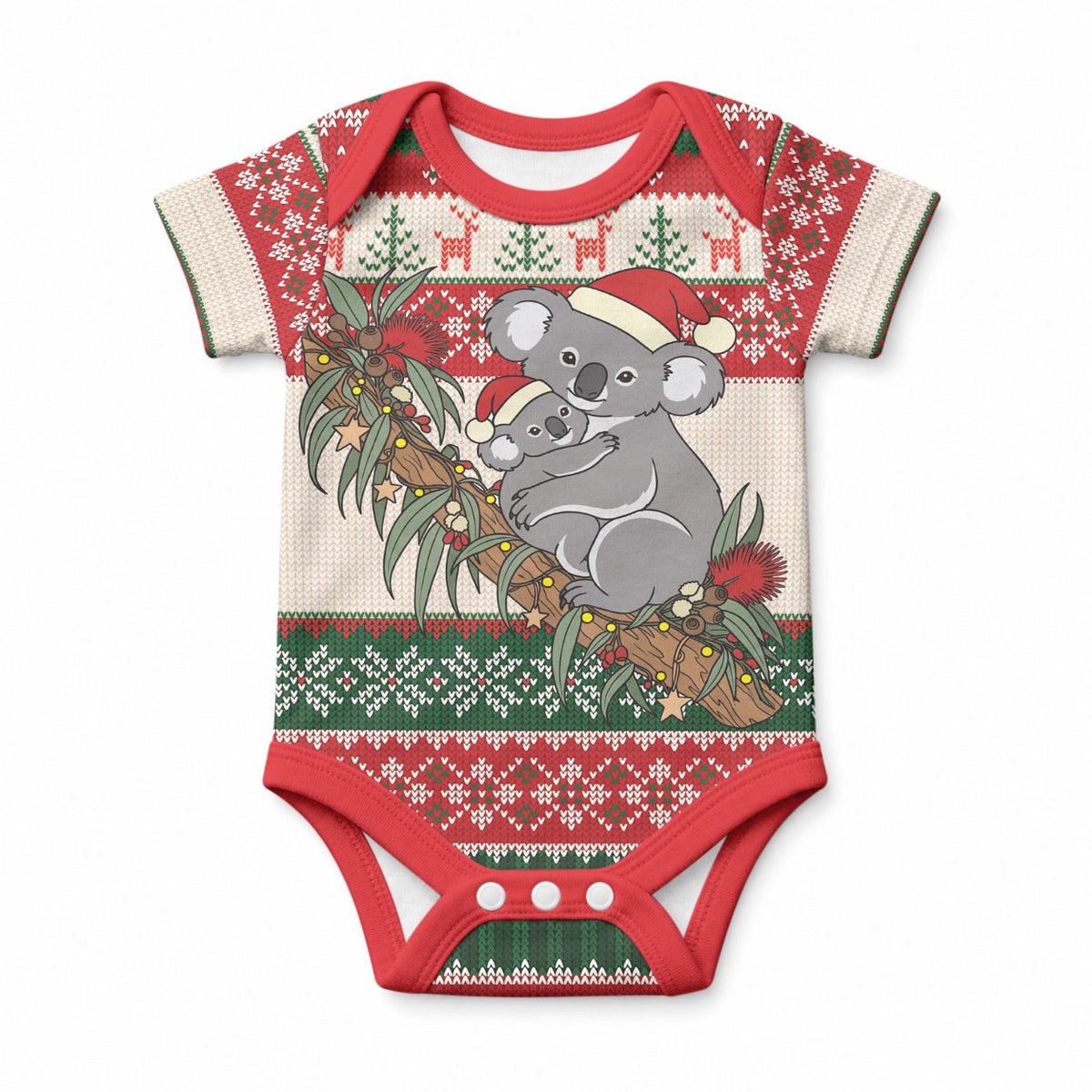 Aussie Koala Mama Christmas Baby Onesie Festive Knitted Pattern Inspired