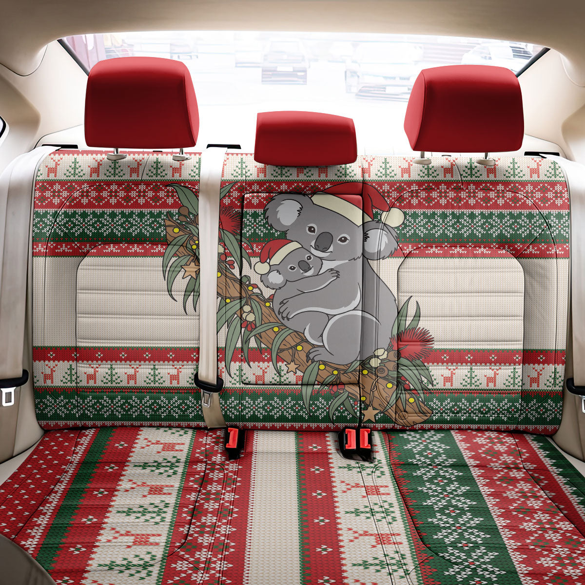 Aussie Koala Mama Christmas Back Car Seat Cover Festive Knitted Pattern Inspired