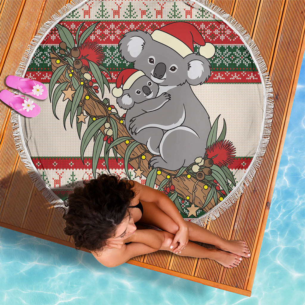 Aussie Koala Mama Christmas Beach Blanket Festive Knitted Pattern Inspired