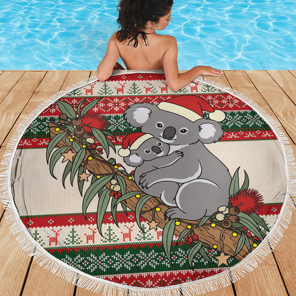 Aussie Koala Mama Christmas Beach Blanket Festive Knitted Pattern Inspired