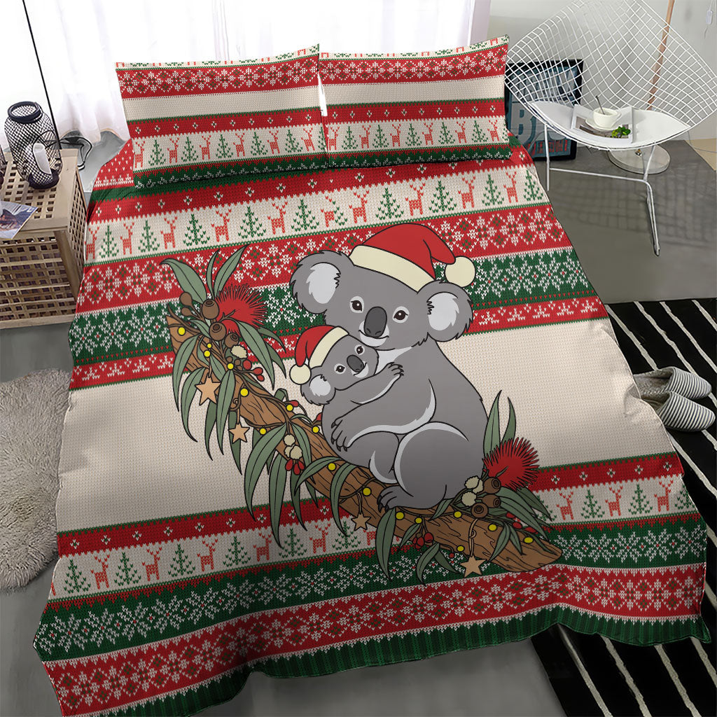 Aussie Koala Mama Christmas Bedding Set Festive Knitted Pattern Inspired