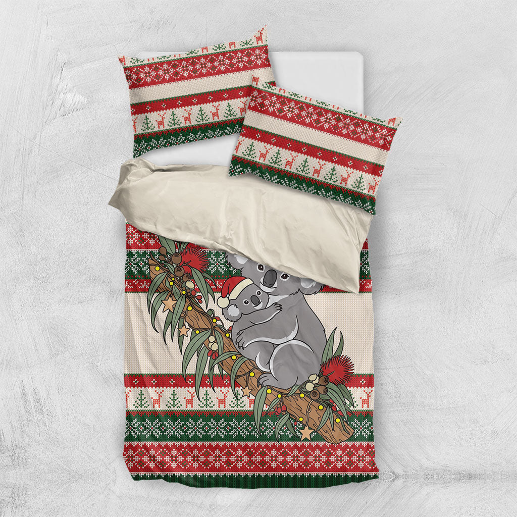 Aussie Koala Mama Christmas Bedding Set Festive Knitted Pattern Inspired