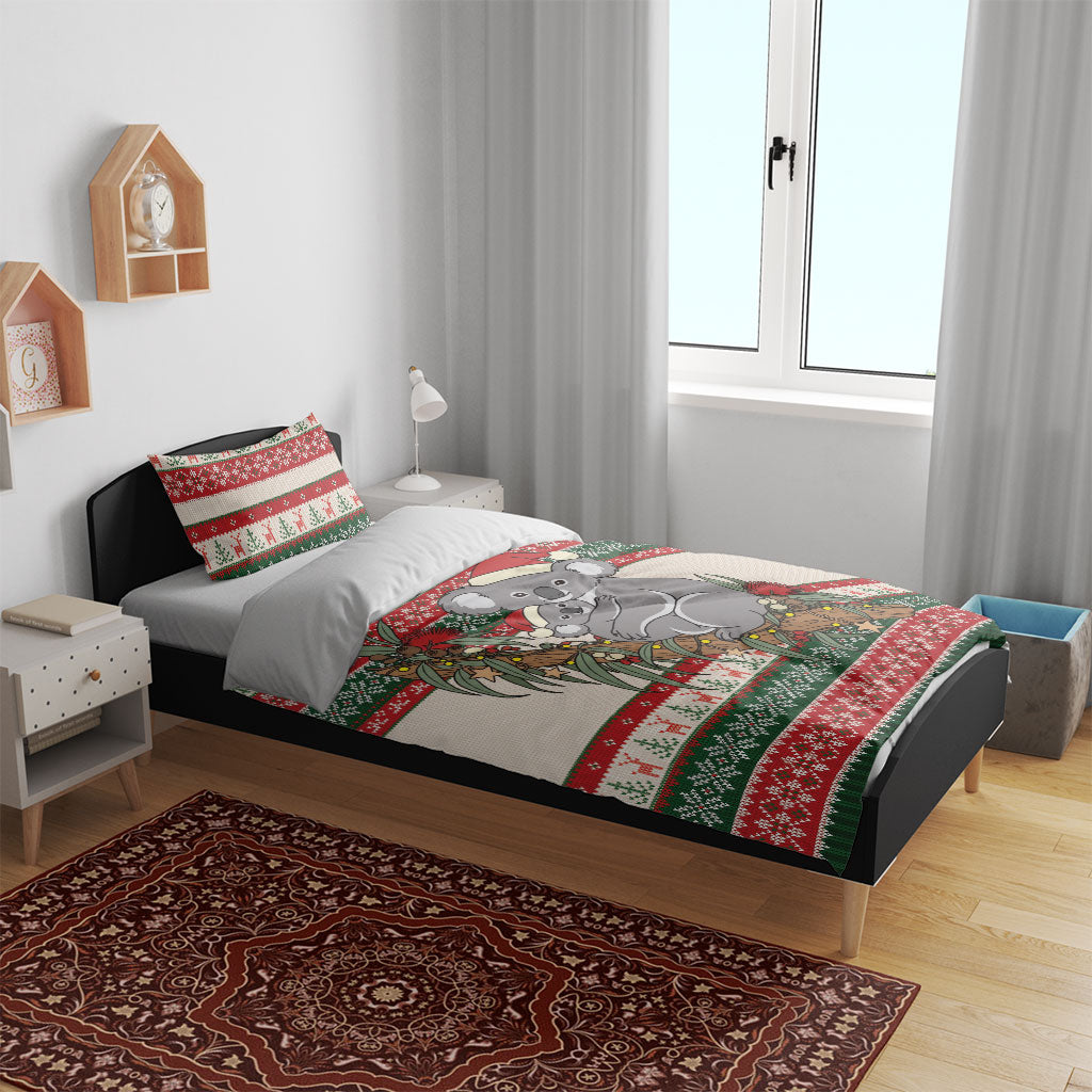 Aussie Koala Mama Christmas Bedding Set Festive Knitted Pattern Inspired