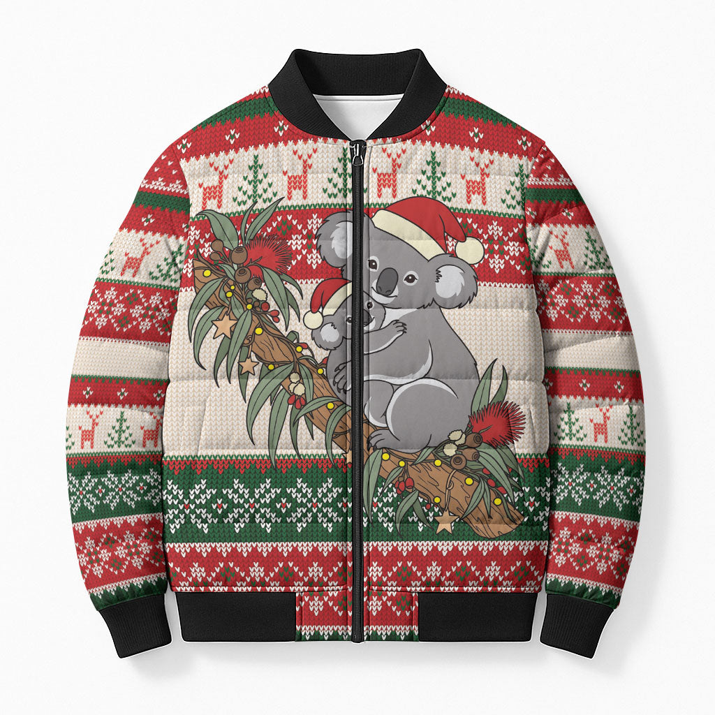 Aussie Koala Mama Christmas Bomber Puffer Jacket Festive Knitted Pattern Inspired