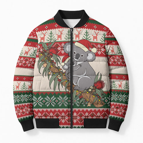 Aussie Koala Mama Christmas Bomber Puffer Jacket Festive Knitted Pattern Inspired