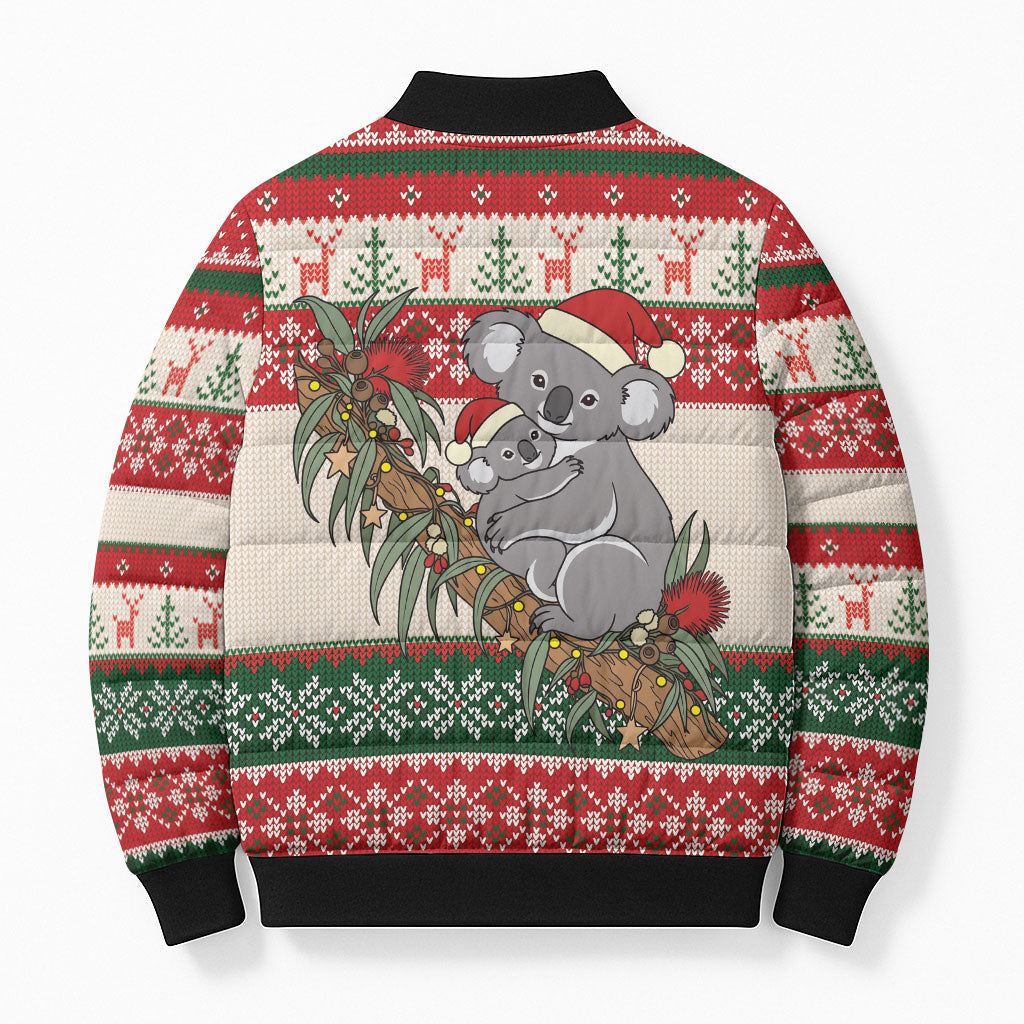 Aussie Koala Mama Christmas Bomber Puffer Jacket Festive Knitted Pattern Inspired