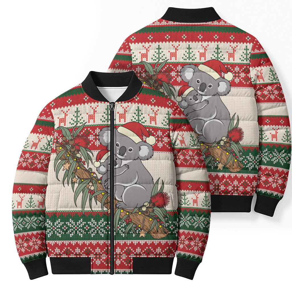 Aussie Koala Mama Christmas Bomber Puffer Jacket Festive Knitted Pattern Inspired