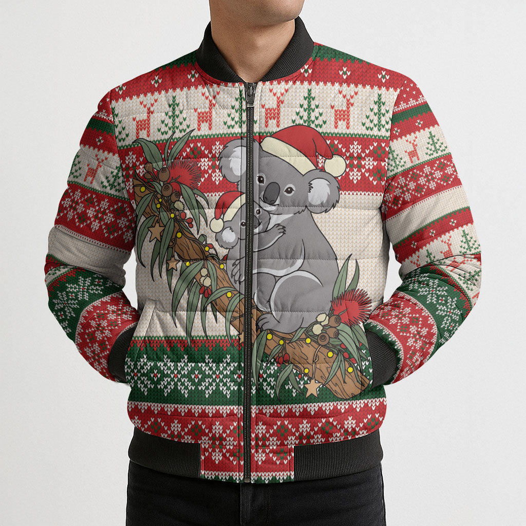 Aussie Koala Mama Christmas Bomber Puffer Jacket Festive Knitted Pattern Inspired