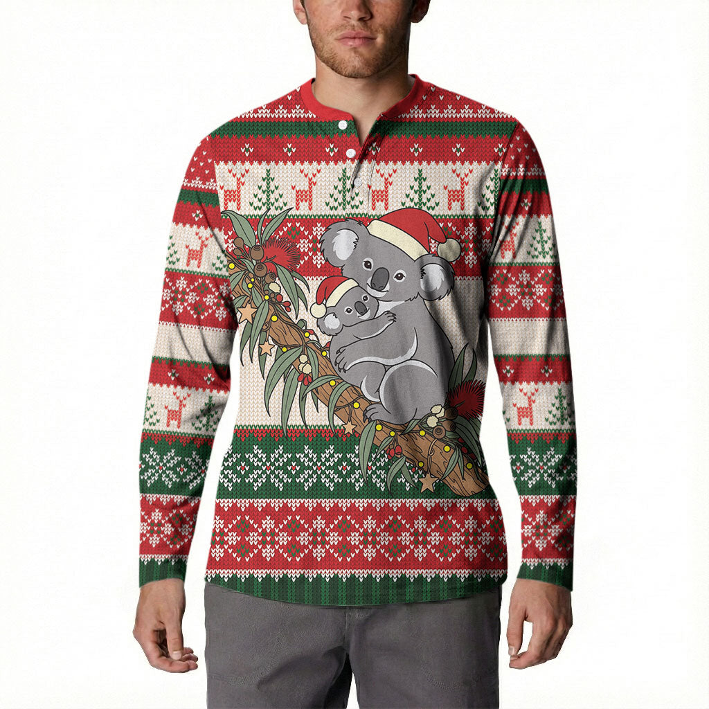 Aussie Koala Mama Christmas Button Sweatshirt Festive Knitted Pattern Inspired