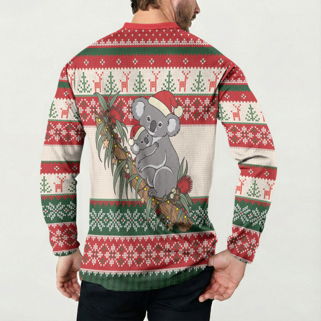Aussie Koala Mama Christmas Button Sweatshirt Festive Knitted Pattern Inspired
