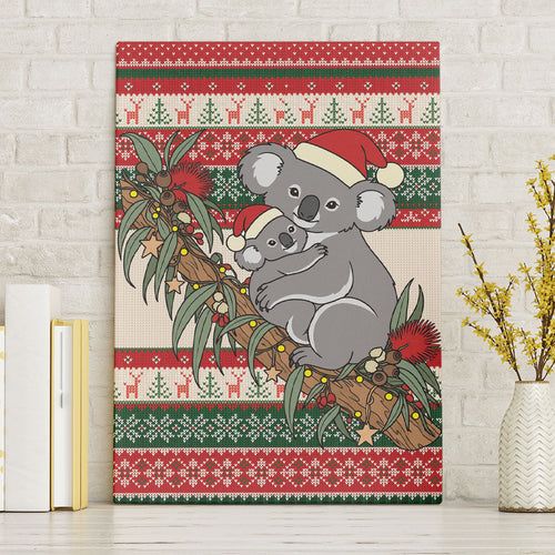Aussie Koala Mama Christmas Canvas Wall Art Festive Knitted Pattern Inspired