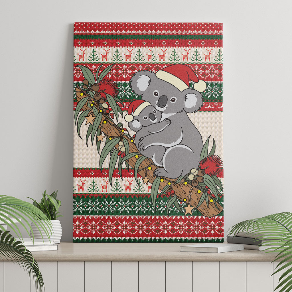 Aussie Koala Mama Christmas Canvas Wall Art Festive Knitted Pattern Inspired