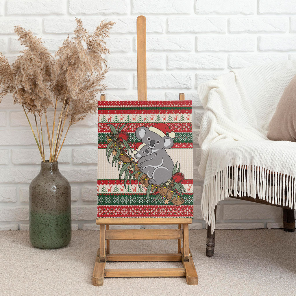Aussie Koala Mama Christmas Canvas Wall Art Festive Knitted Pattern Inspired