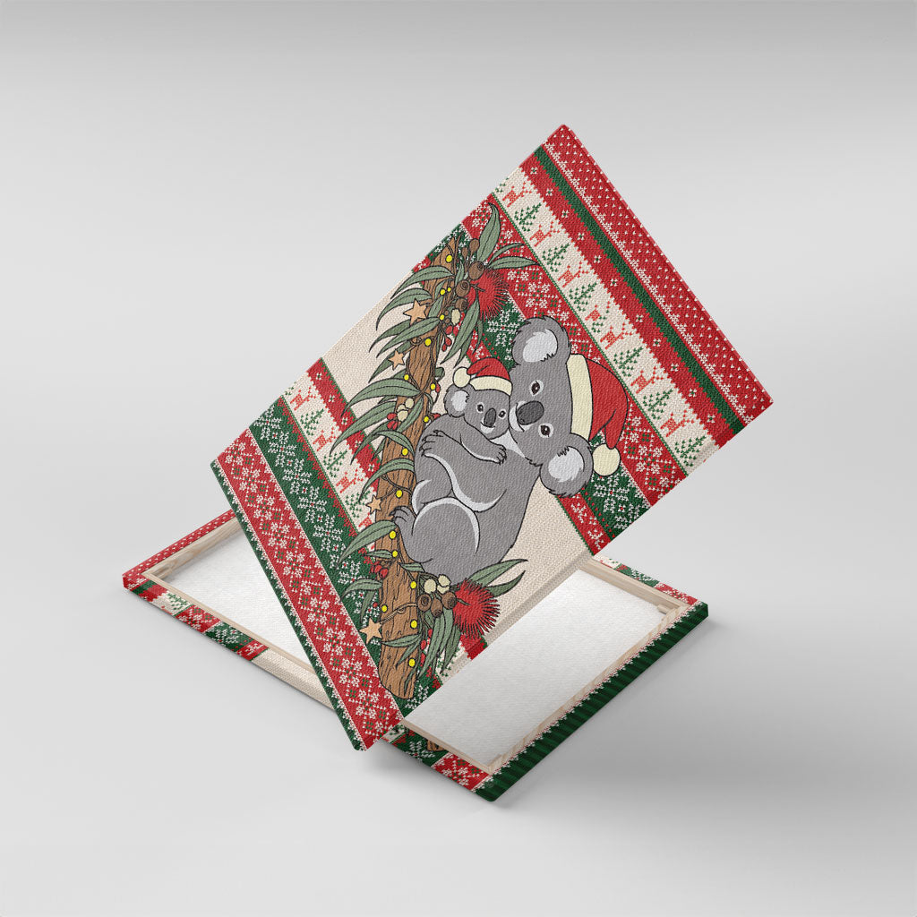 Aussie Koala Mama Christmas Canvas Wall Art Festive Knitted Pattern Inspired