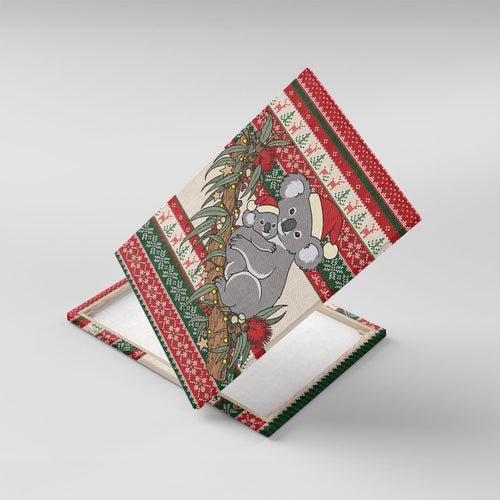 Aussie Koala Mama Christmas Canvas Wall Art Festive Knitted Pattern Inspired