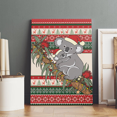 Aussie Koala Mama Christmas Canvas Wall Art Festive Knitted Pattern Inspired