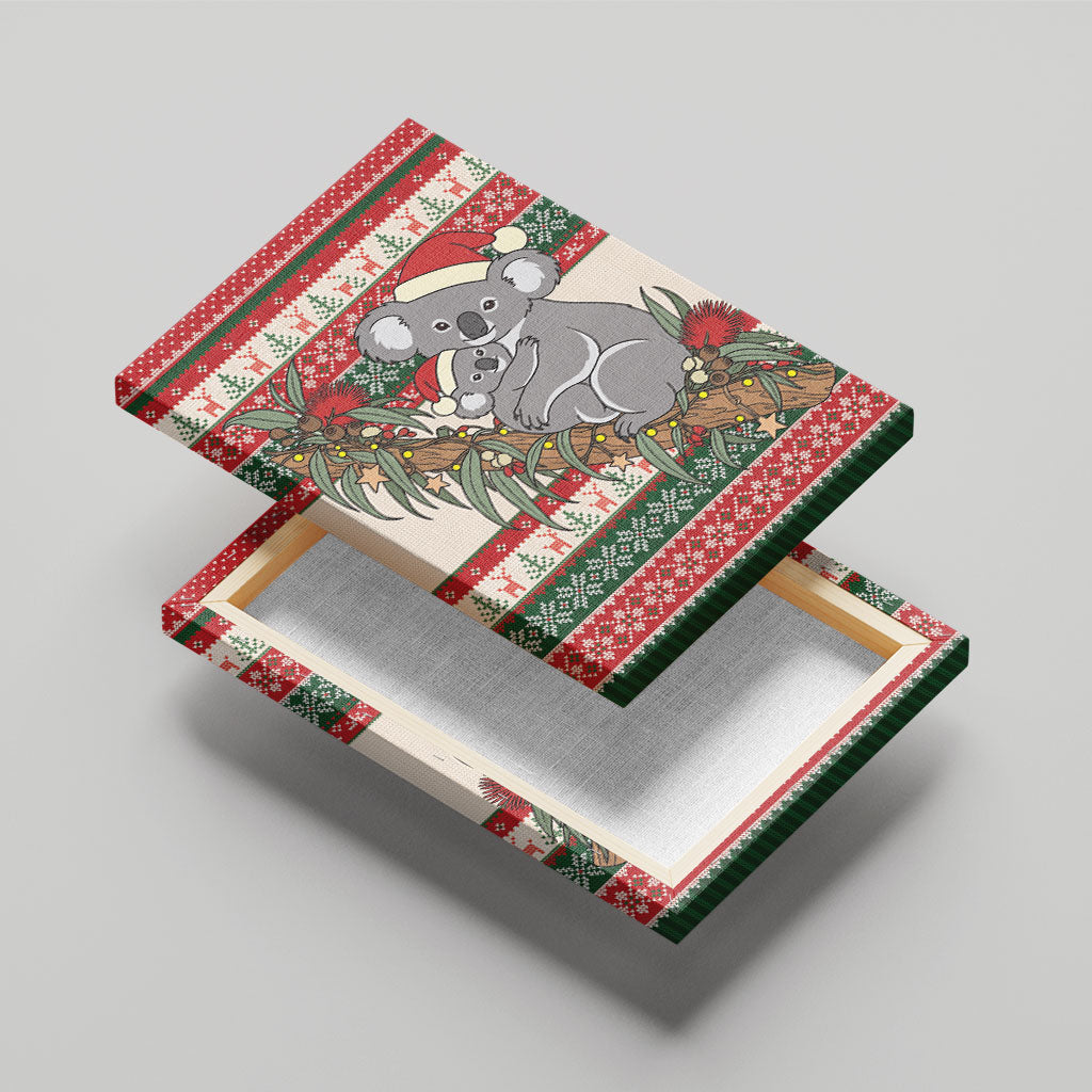 Aussie Koala Mama Christmas Canvas Wall Art Festive Knitted Pattern Inspired