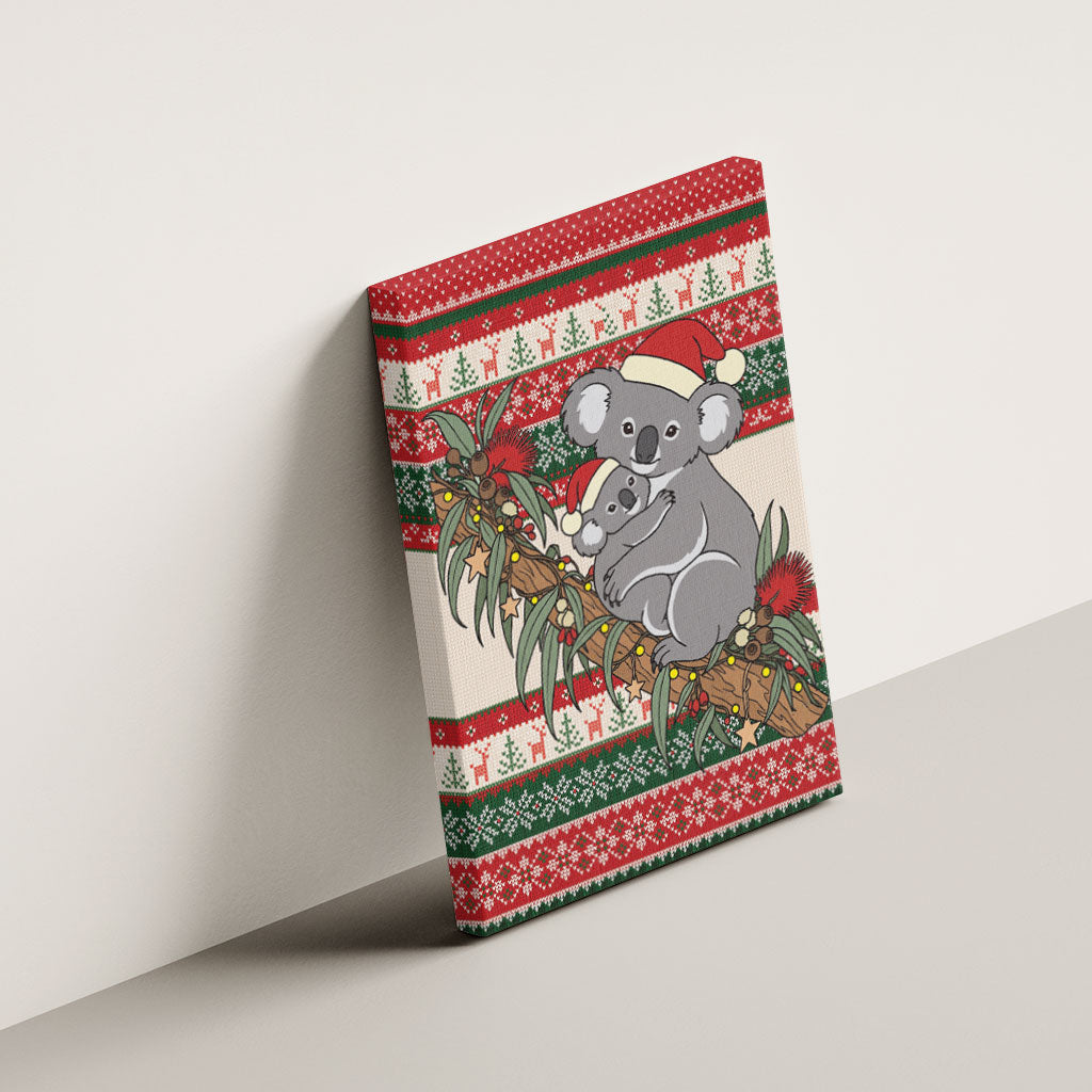 Aussie Koala Mama Christmas Canvas Wall Art Festive Knitted Pattern Inspired