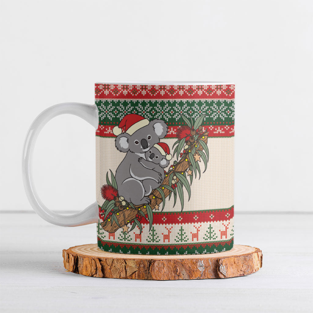 Aussie Koala Mama Christmas Ceramic Mug Festive Knitted Pattern Inspired