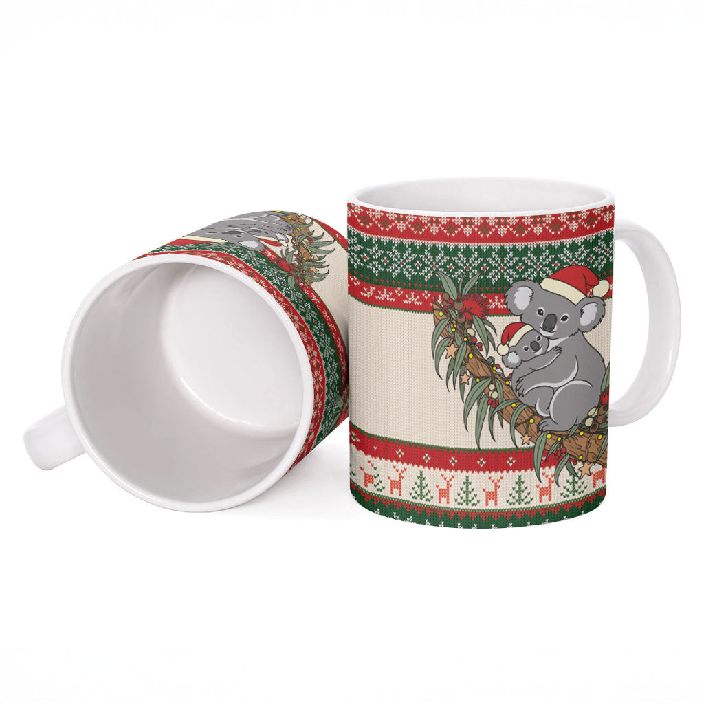 Aussie Koala Mama Christmas Ceramic Mug Festive Knitted Pattern Inspired