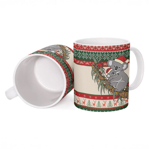 Aussie Koala Mama Christmas Ceramic Mug Festive Knitted Pattern Inspired