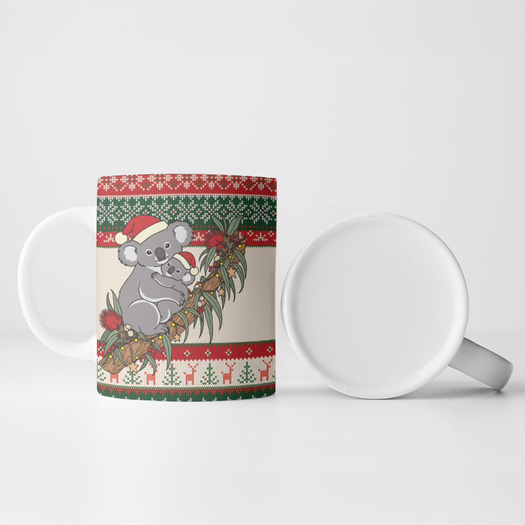 Aussie Koala Mama Christmas Ceramic Mug Festive Knitted Pattern Inspired