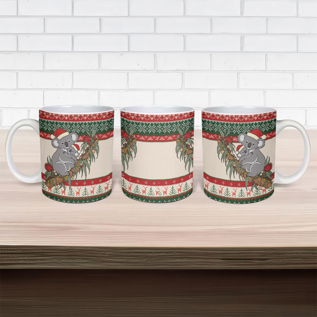 Aussie Koala Mama Christmas Ceramic Mug Festive Knitted Pattern Inspired