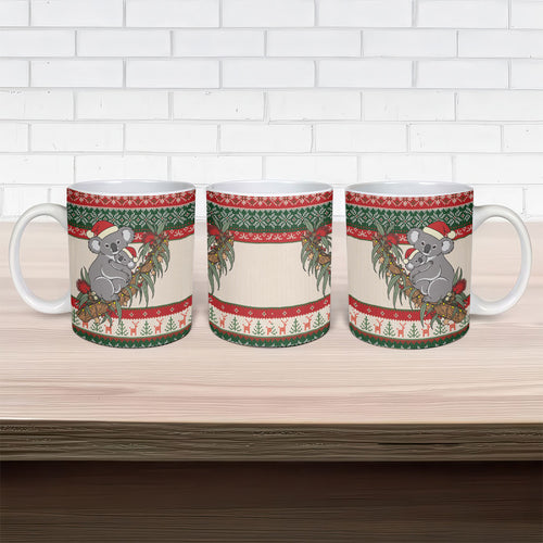 Aussie Koala Mama Christmas Ceramic Mug Festive Knitted Pattern Inspired