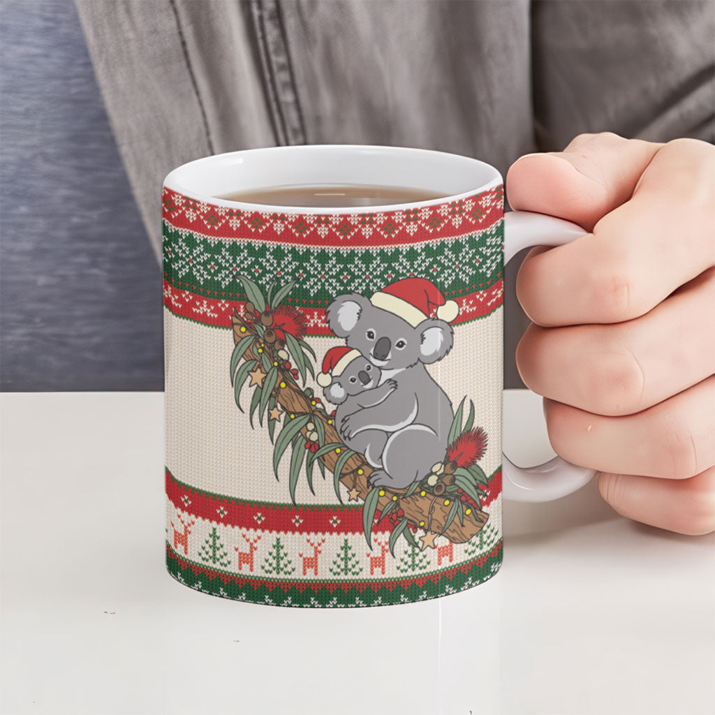 Aussie Koala Mama Christmas Ceramic Mug Festive Knitted Pattern Inspired