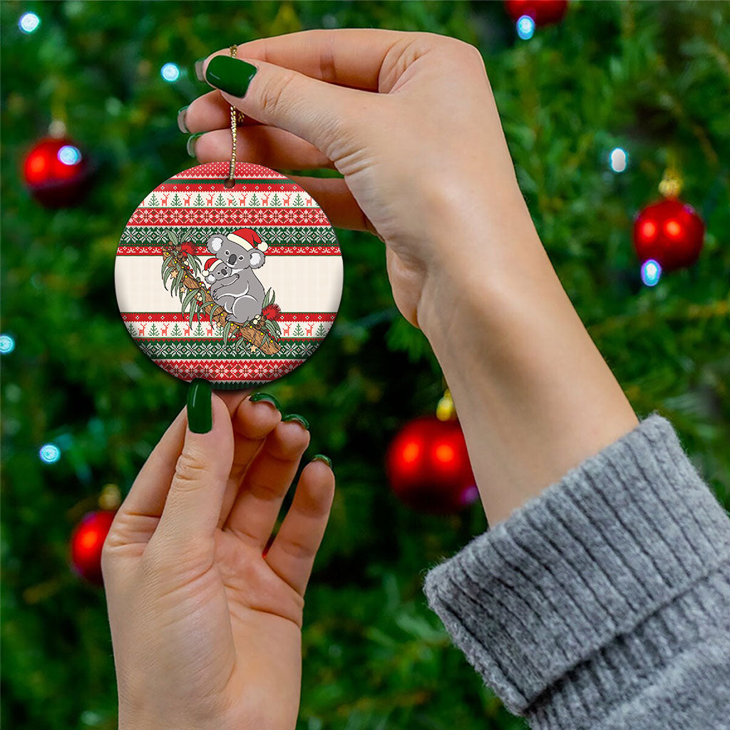Aussie Koala Mama Christmas Ceramic Ornament Festive Knitted Pattern Inspired