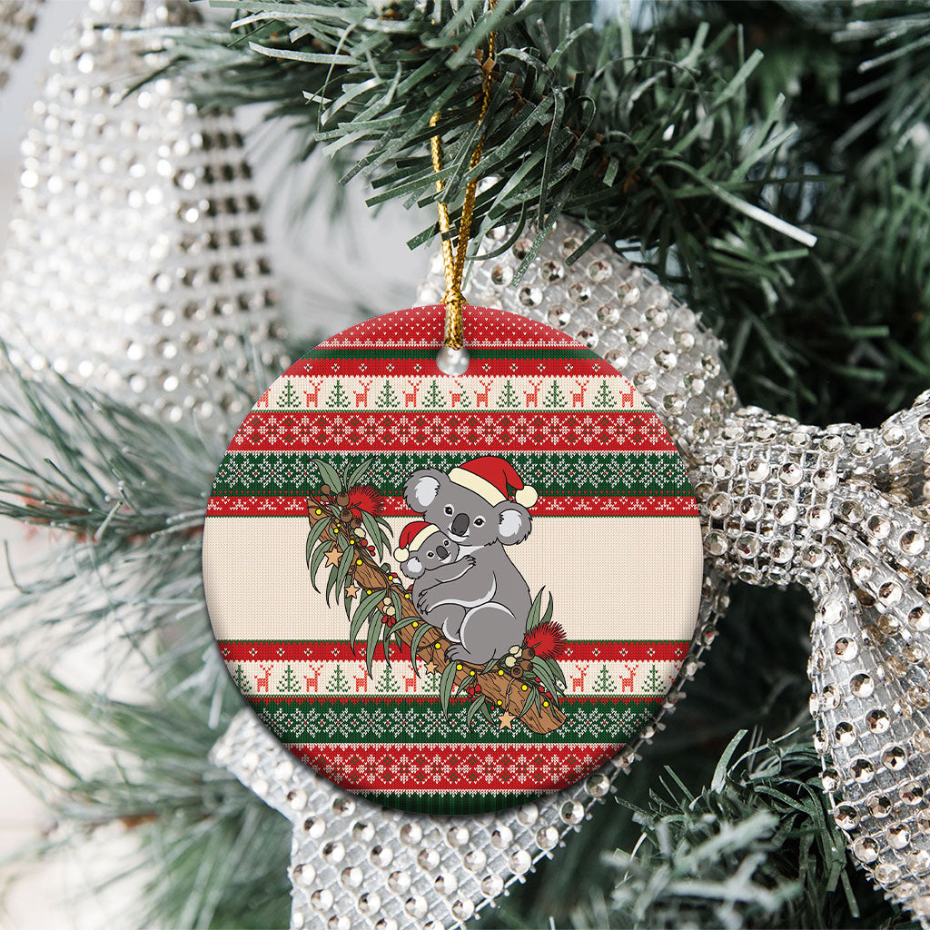 Aussie Koala Mama Christmas Ceramic Ornament Festive Knitted Pattern Inspired