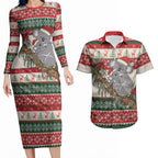 Aussie Koala Mama Christmas Couples Matching Long Sleeve Bodycon Dress and Hawaiian Shirt Festive Knitted Pattern Inspired