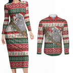 Aussie Koala Mama Christmas Couples Matching Long Sleeve Bodycon Dress and Long Sleeve Button Shirt Festive Knitted Pattern Inspired