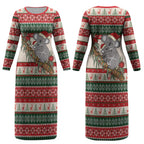 Aussie Koala Mama Christmas Couples Matching Long Sleeve Bodycon Dress and Long Sleeve Button Shirt Festive Knitted Pattern Inspired