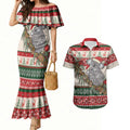 Aussie Koala Mama Christmas Couples Matching Mermaid Dress and Hawaiian Shirt Festive Knitted Pattern Inspired