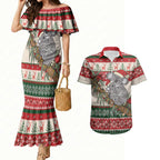 Aussie Koala Mama Christmas Couples Matching Mermaid Dress and Hawaiian Shirt Festive Knitted Pattern Inspired