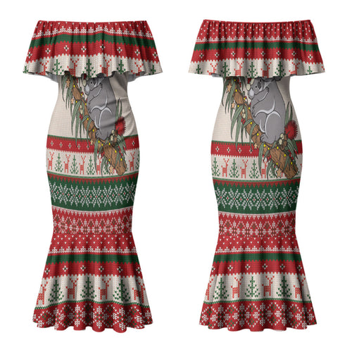 Aussie Koala Mama Christmas Couples Matching Mermaid Dress and Hawaiian Shirt Festive Knitted Pattern Inspired
