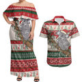 Aussie Koala Mama Christmas Couples Matching Off Shoulder Maxi Dress and Hawaiian Shirt Festive Knitted Pattern Inspired