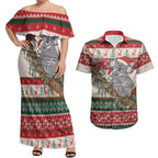 Aussie Koala Mama Christmas Couples Matching Off Shoulder Maxi Dress and Hawaiian Shirt Festive Knitted Pattern Inspired